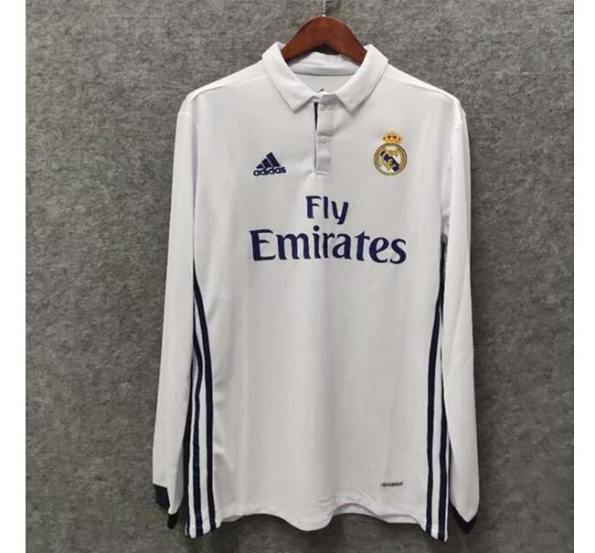 2016-17 Real Madrid Retro Long Sleeve Home Kit Soccer Jersey